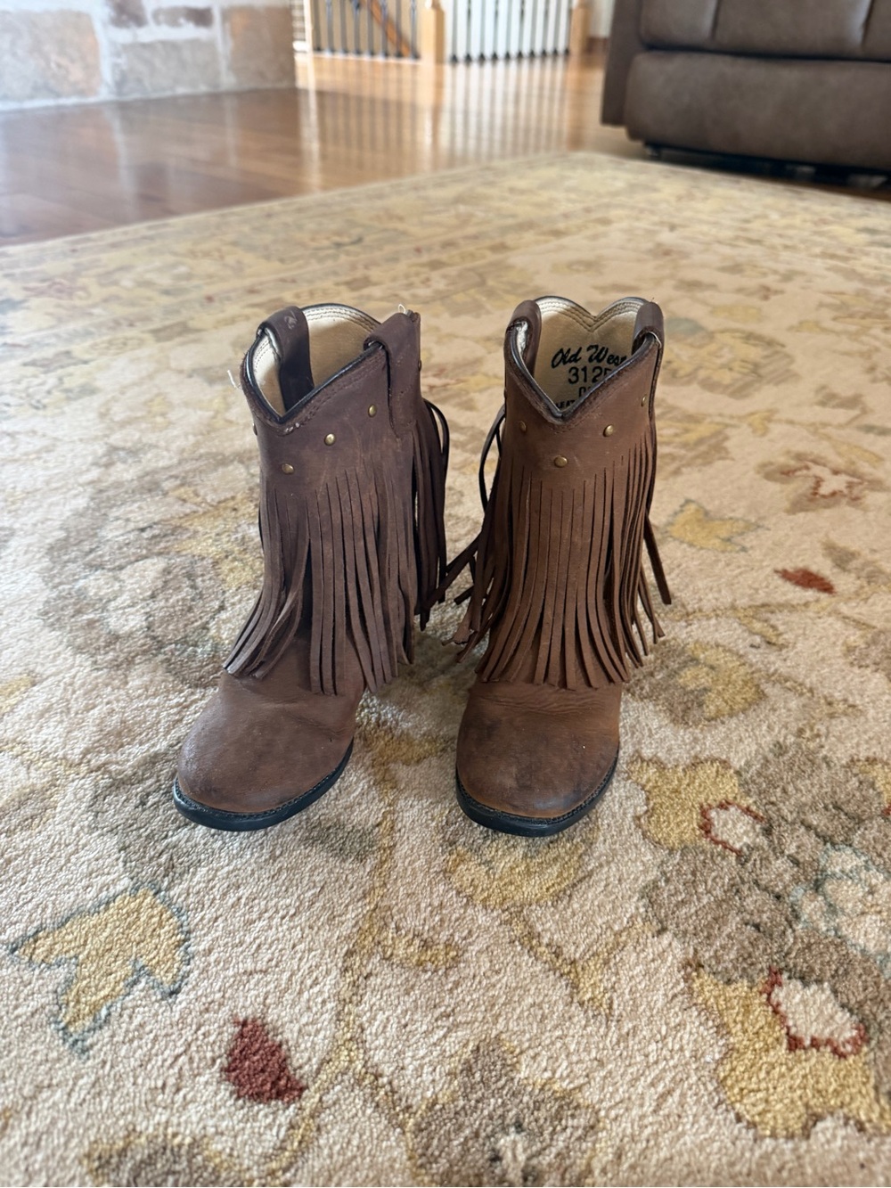 Old West Brown Suede Fringe Kids Cowboy Boots